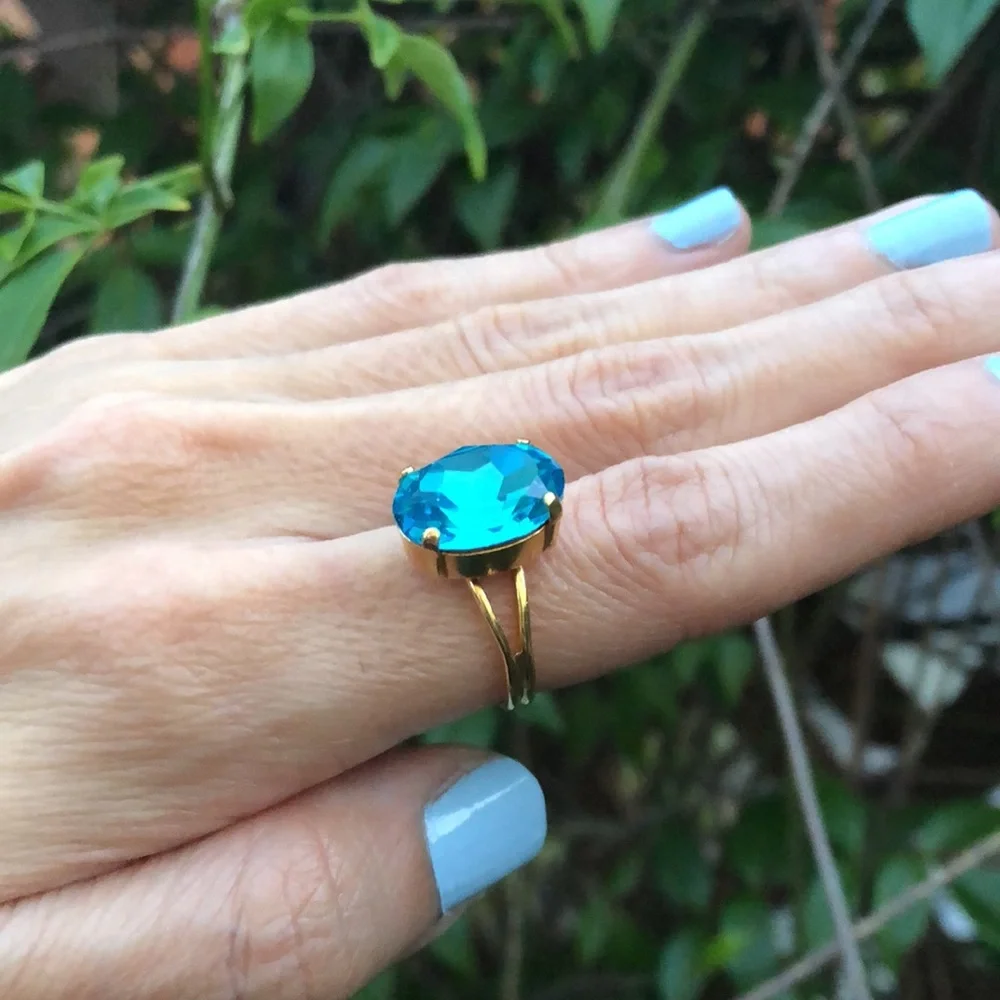 Aquamarine Oval Crystal Ring